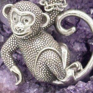 Brighton Playful Monkey Necklace Silver Plated Adjustable 18 to 20 inch